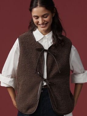 NWT anthropologie faux shearling tie front vest
